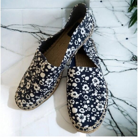 TORY BURCH Navy White Floral Espadrille Flats Size 8.5 - Picture 1 of 11